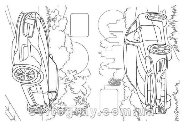 Малюй та розфарбовуй за зразком. Спортивні автомобілі (наліпка-зразок)